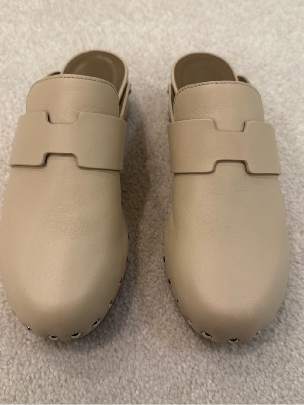 Hermes Calya Leather Beige Clogs and Mules size 36
